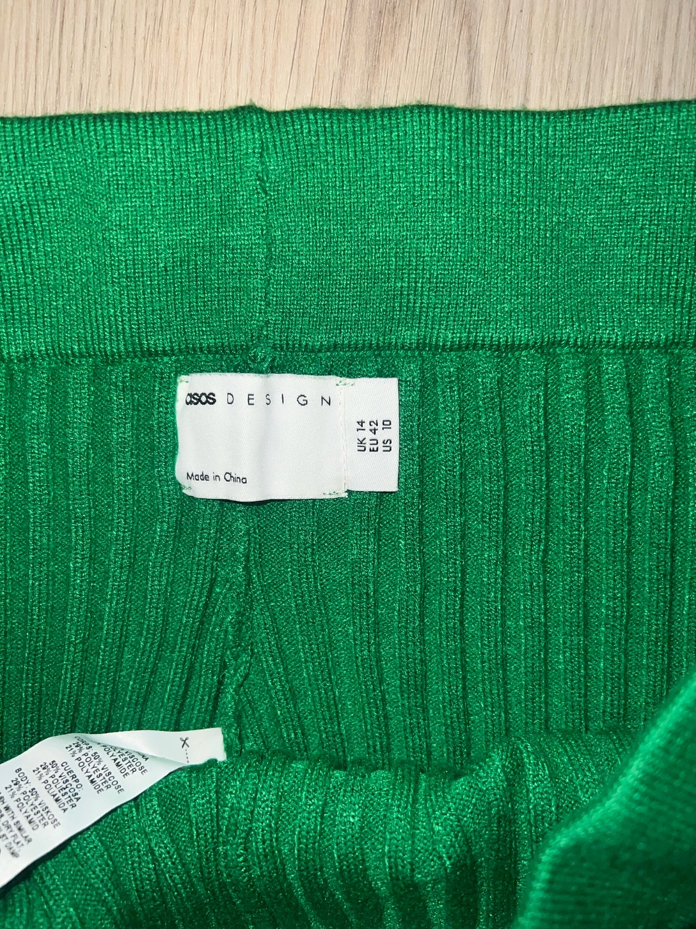 ASOS Green Ribbed Flare Pants Size 10 High Rise Knit Stretch - Picture 12 of 13